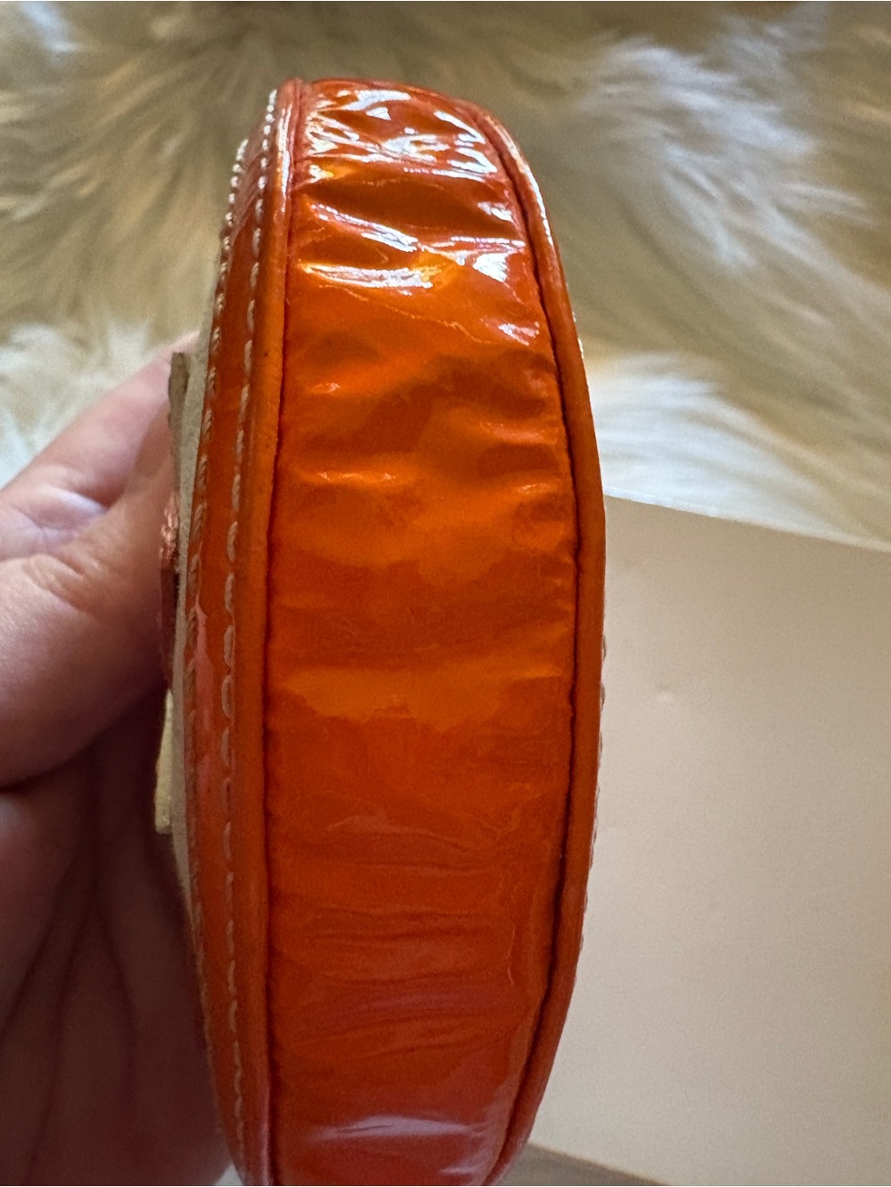 Y2K COACH VINTAGE HALF MOON LEATHER ORANGE FRUIT SLICE FLOWER WRISTLET KEYCHAIN - Picture 13 of 15